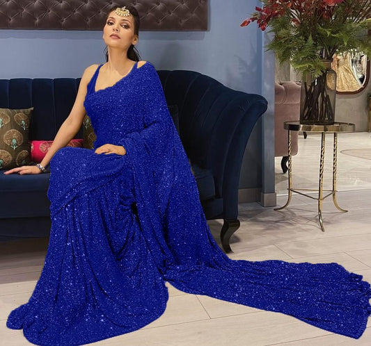 Dark blue georgette heavy sequence work party wear saree