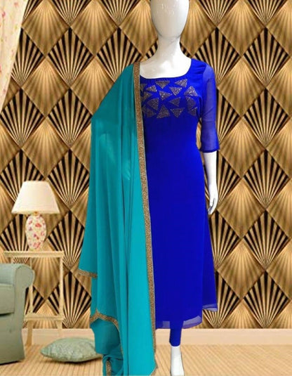 Dark blue georgette hot fixing diamond salwar suit