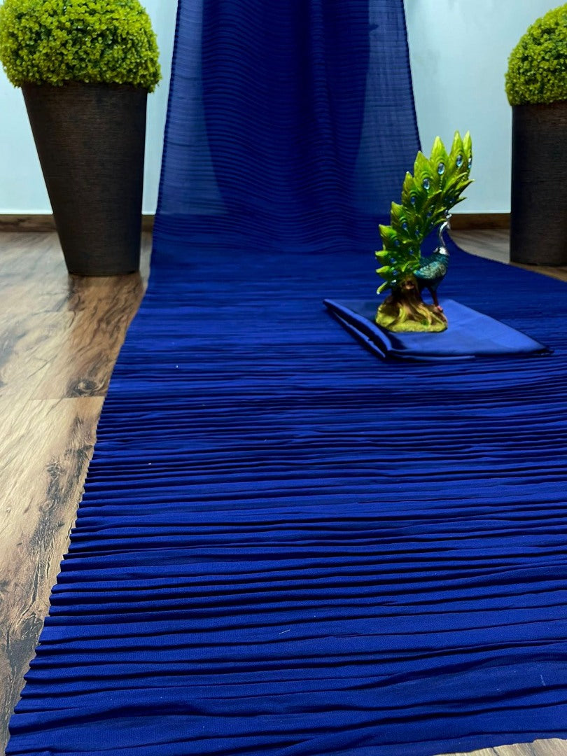 Dark blue georgette pleated partywear saree
