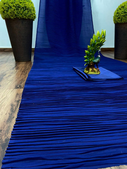 Dark blue georgette pleated partywear saree