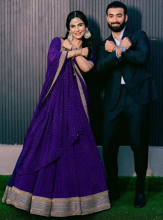 Dark blue georgette printed embriodered lace ceremonial lehenga choli