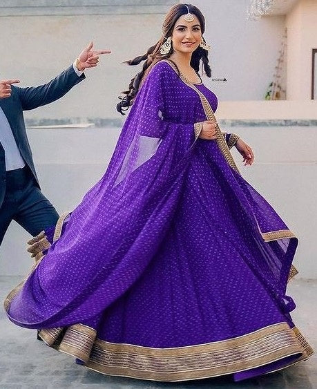 Dark blue georgette printed embriodered lace ceremonial lehenga choli