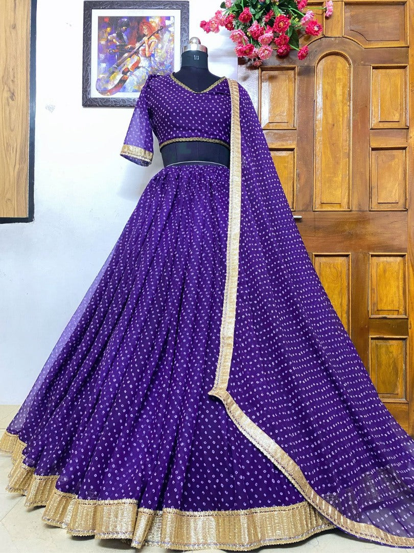 Dark blue georgette printed embriodered lace ceremonial lehenga choli