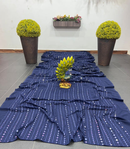 Dark blue georgette thread and sequence work party wear saree