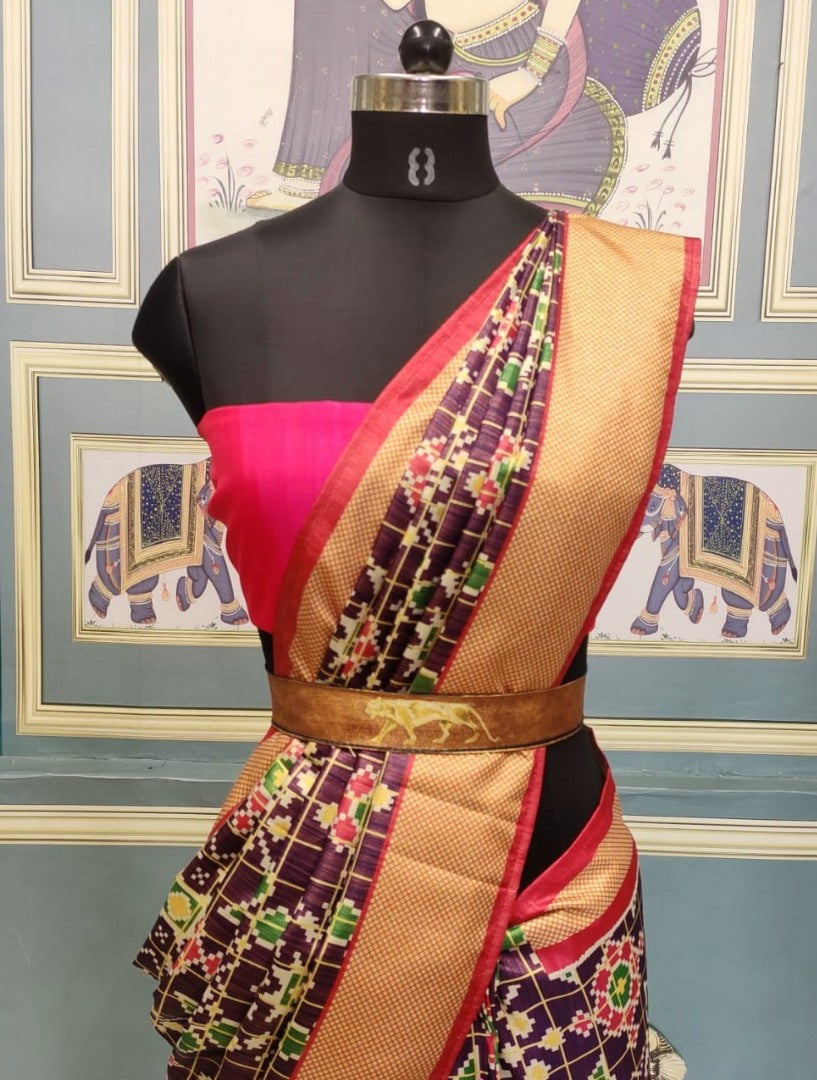 Dark blue gotta satin patola printed saree