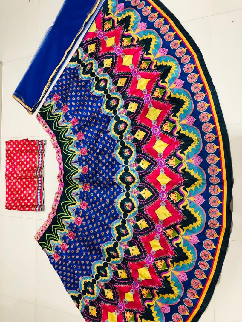 Dark blue multi digital printed ceremonial lehenga choli