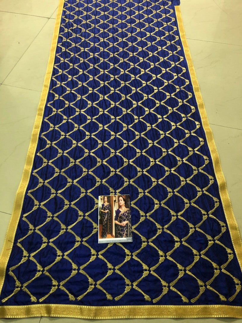 Dark blue sana silk embroidered stylist partywear saree