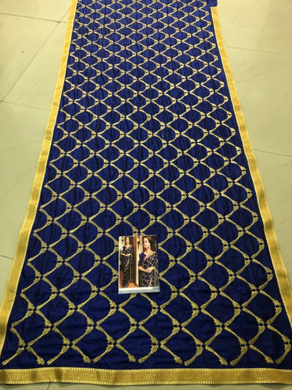 Dark blue sana silk embroidered stylist partywear saree