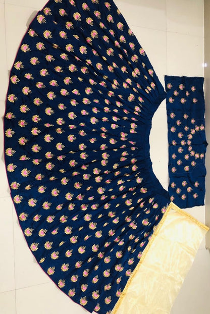 Dark blue tafeta silk beautiful embroidered Wedding lehenga choli