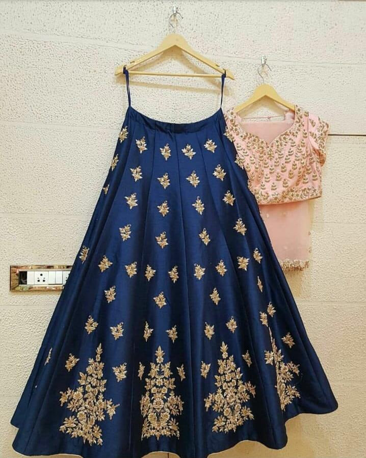 Dark blue tapeta silk designer embroidered wedding lehenga choli