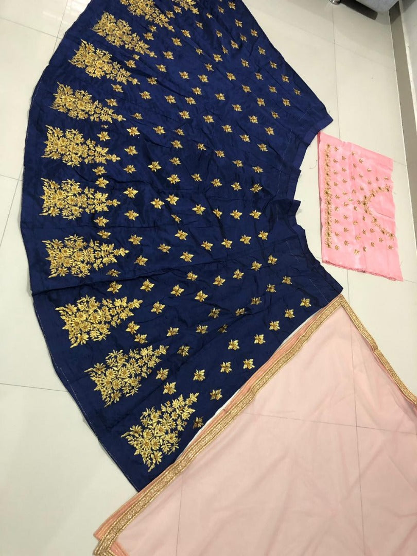 Dark blue tapeta silk designer embroidered wedding lehenga choli