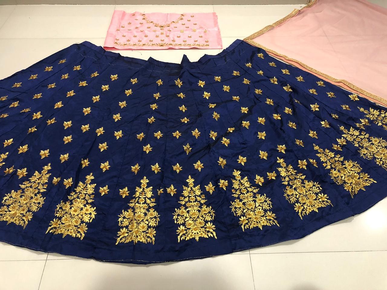 Dark blue tapeta silk designer embroidered wedding lehenga choli