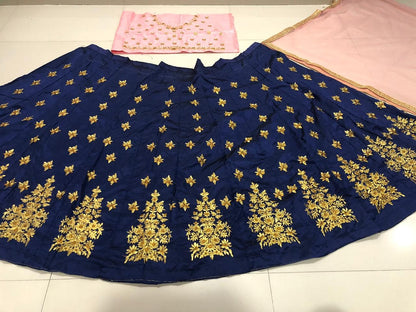 Dark blue tapeta silk designer embroidered wedding lehenga choli