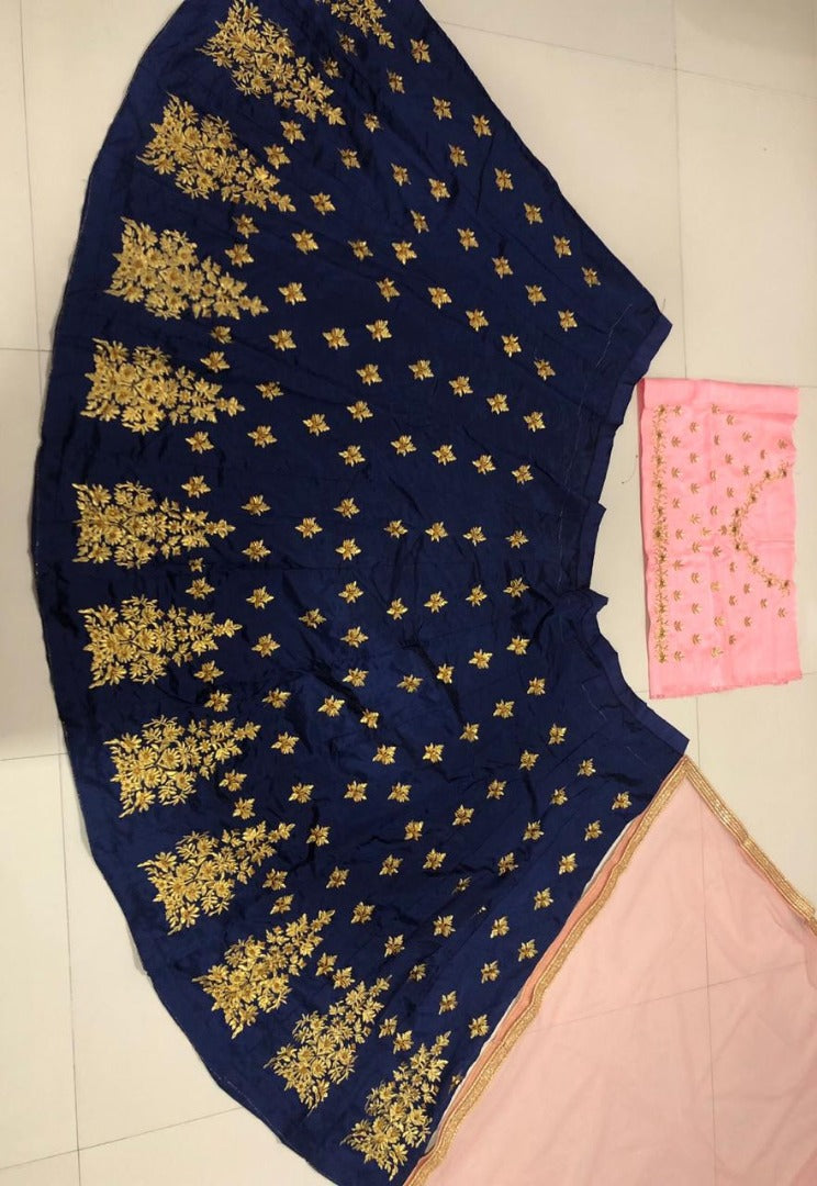 Dark blue tapeta silk designer embroidered wedding lehenga choli