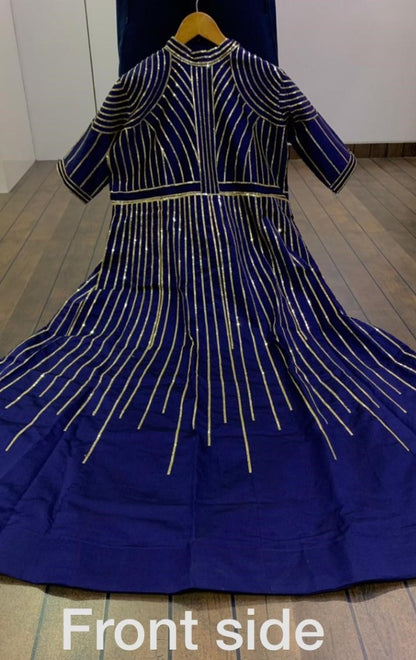 Dark blue tapeta silk sequence work gown