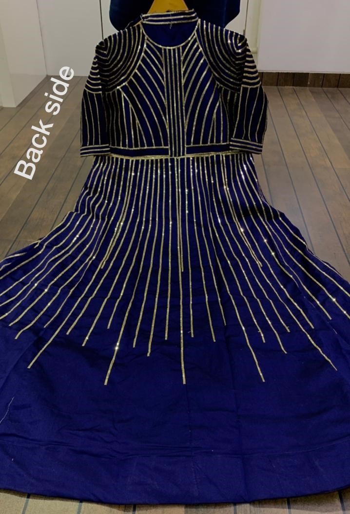 Dark blue tapeta silk sequence work gown