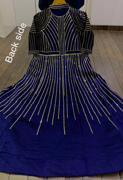 Dark blue tapeta silk sequence work gown