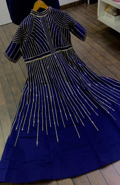 Dark blue tapeta silk sequence work gown