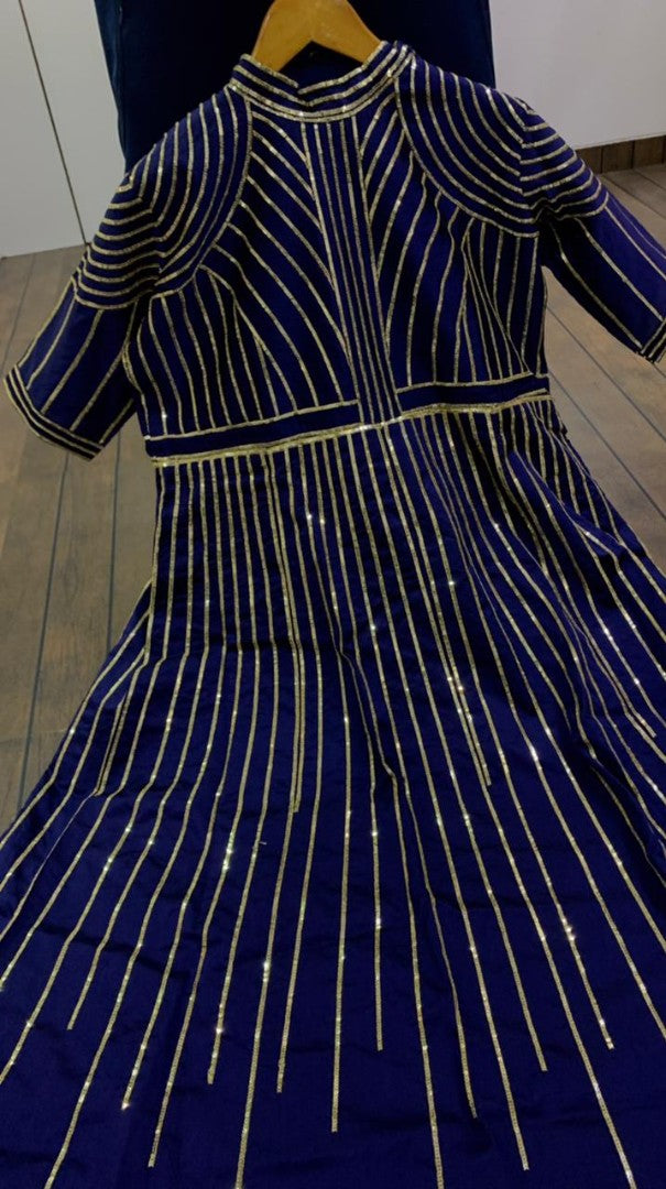 Dark blue tapeta silk sequence work gown