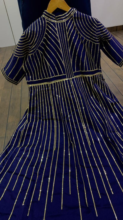 Dark blue tapeta silk sequence work gown