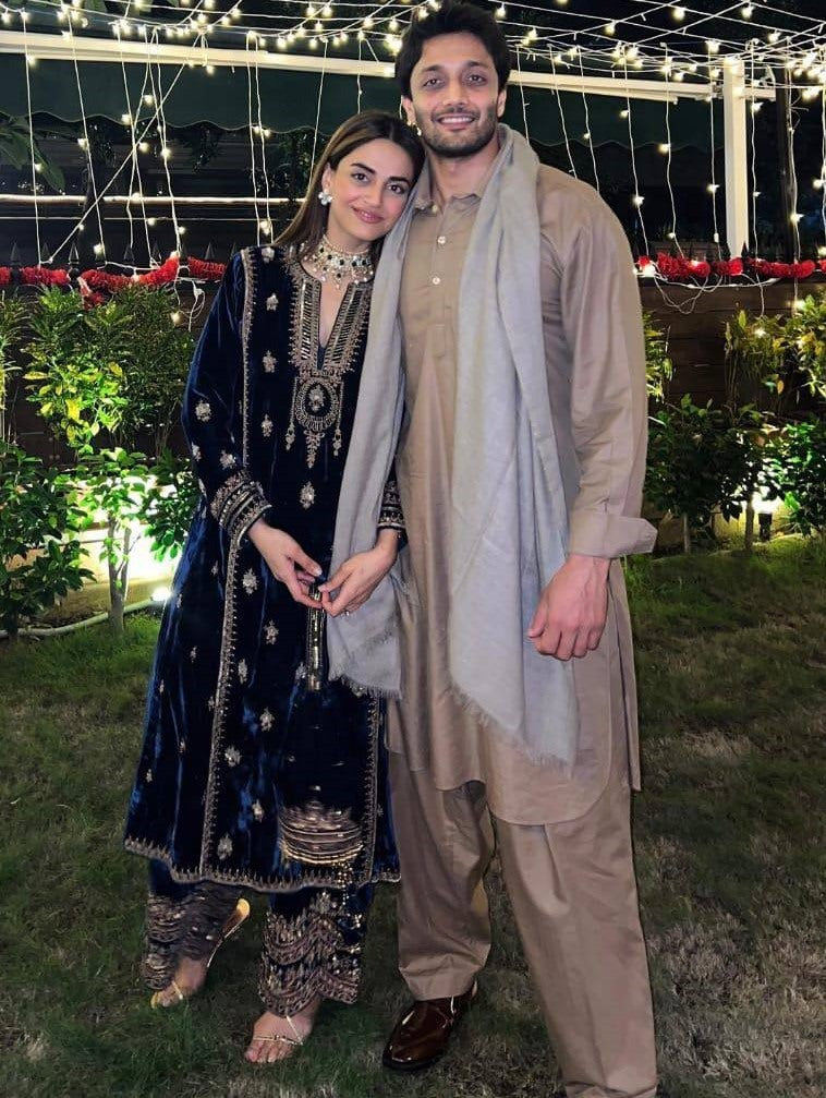 Dark blue velvet embroidery worked plazzo suit