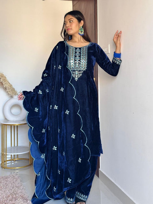 Dark blue velvet palazzo suit