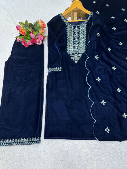 Dark blue velvet palazzo suit
