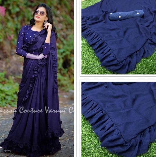 dark blue vichitra silk partywear saree