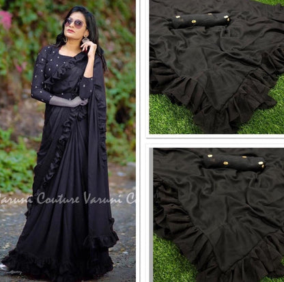 dark blue vichitra silk partywear saree