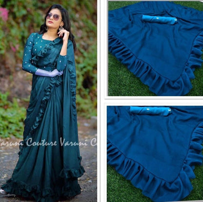 dark blue vichitra silk partywear saree