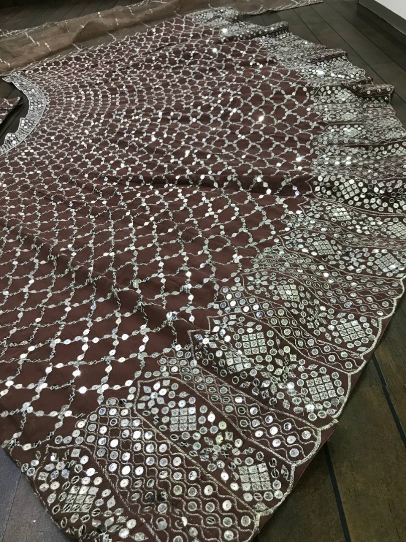 Dark brown heavy embroidery work wedding lehenga choli