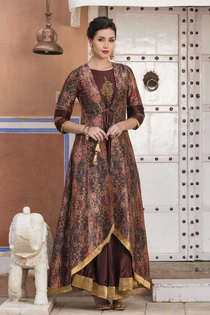 dark coffee cotton printed casual kurti