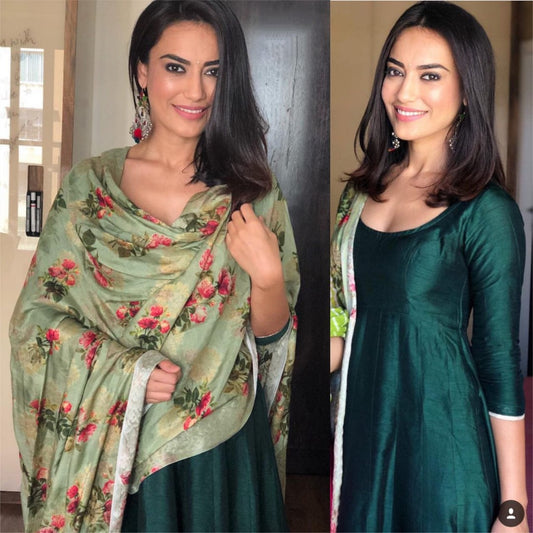 Dark green banglori silk plain anarkali suit
