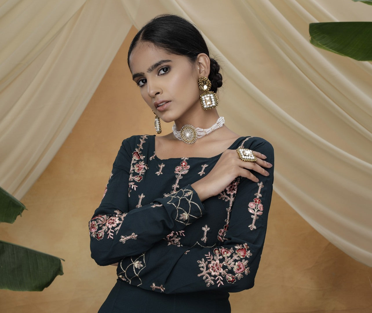 Dark green diamond georgette anarkali gown