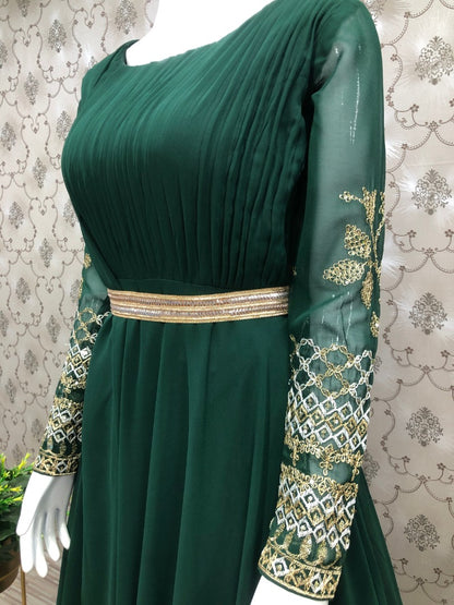 Dark green georgette embroidered party wear gown