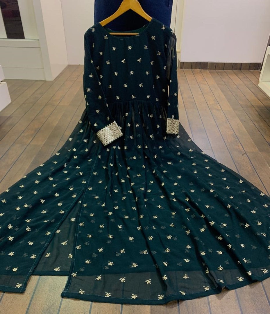 Dark green georgette embroidered salwar suit