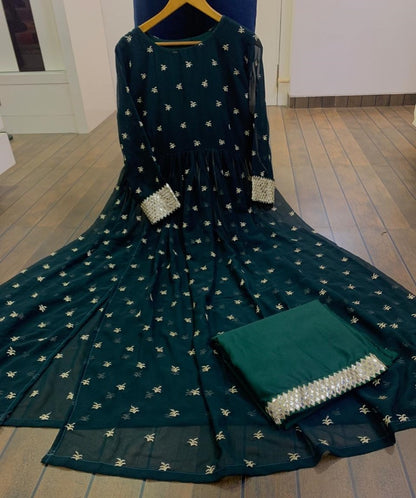 Dark green georgette embroidered salwar suit