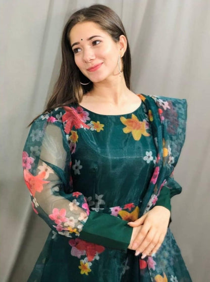 Dark green georgette embroidered salwar suit