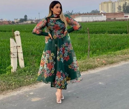 Dark green georgette embroidered salwar suit