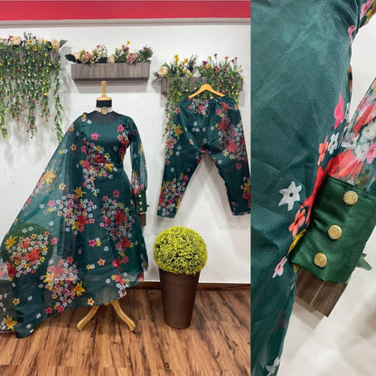 Dark green georgette embroidered salwar suit