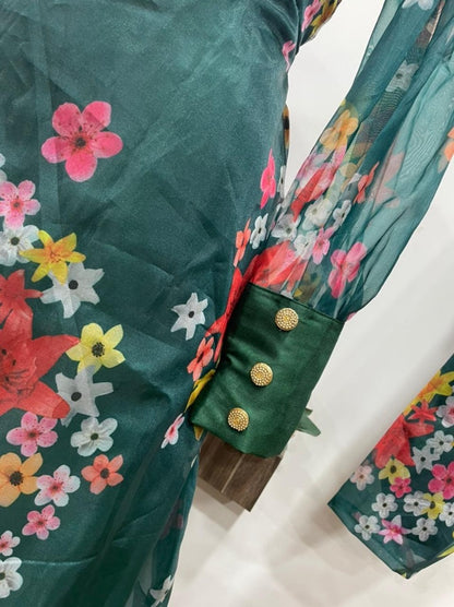 Dark green georgette embroidered salwar suit