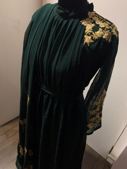 Dark green georgette embroidery work indowestern gown