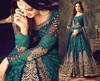 dark green georgette heavy embroidered wedding gown