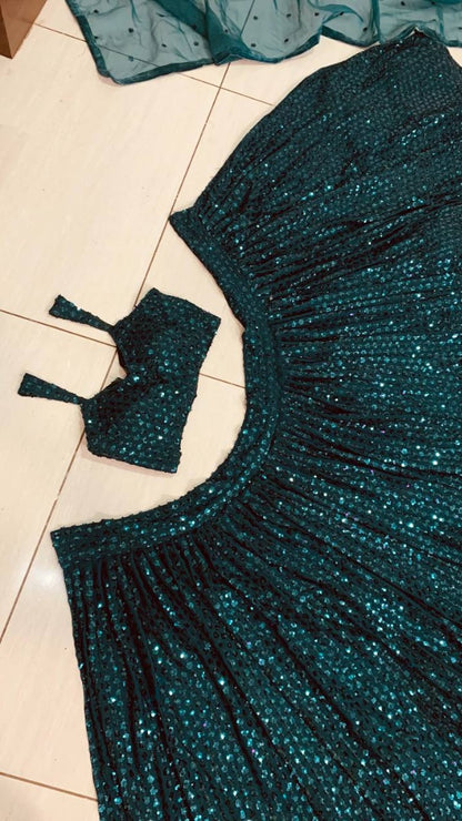 Dark green georgette heavy sequence work lehenga choli for function
