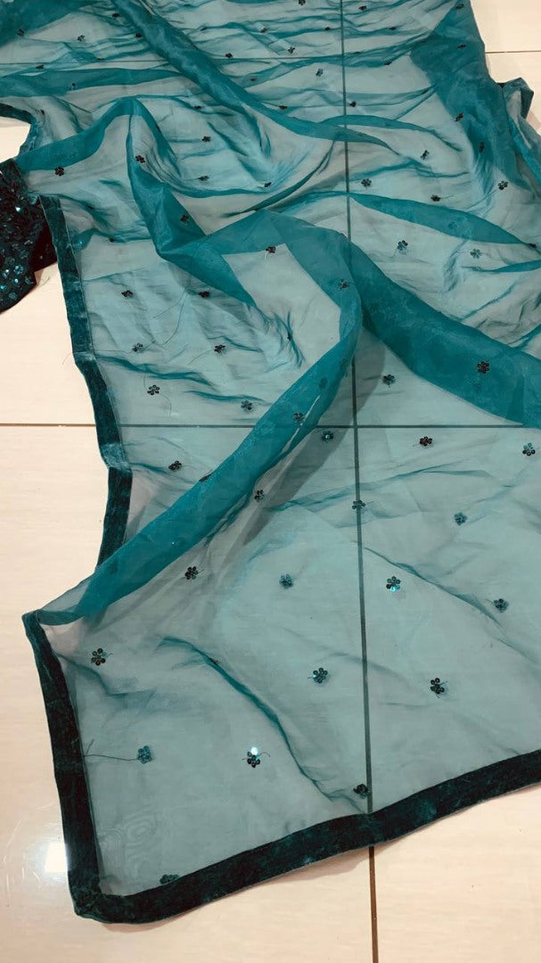 Dark green georgette heavy sequence work lehenga choli for function