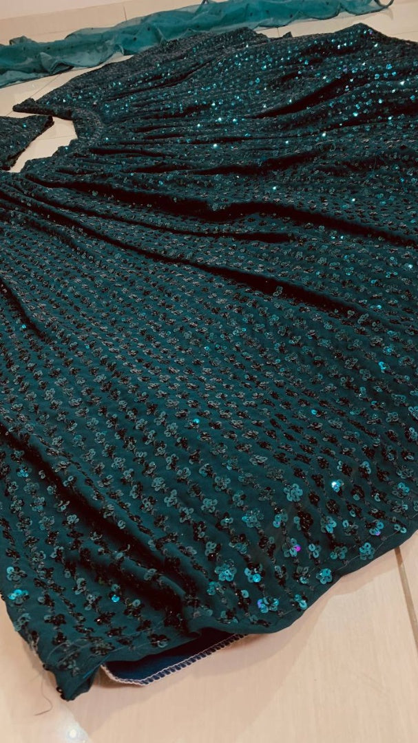 Dark green georgette heavy sequence work lehenga choli for function