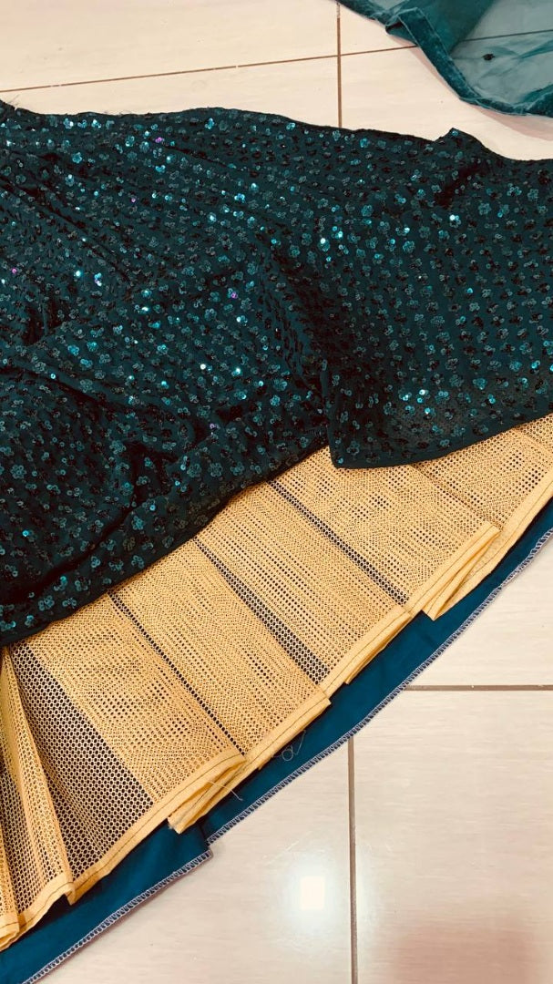 Dark green georgette heavy sequence work lehenga choli for function