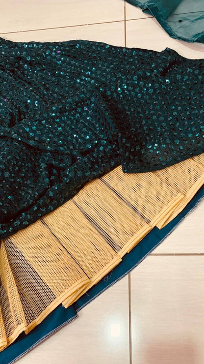 Dark green georgette heavy sequence work lehenga choli for function