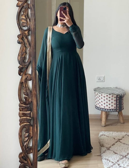 Dark green georgette long party wear anarkali ethnic gown