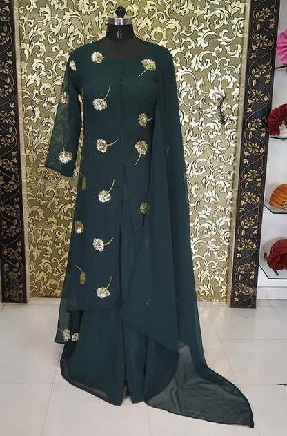 Dark green georgette sequence embroidered plazzo suit